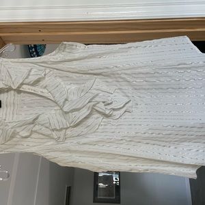 White House Black Market White and Silver Pin Strip Blouse